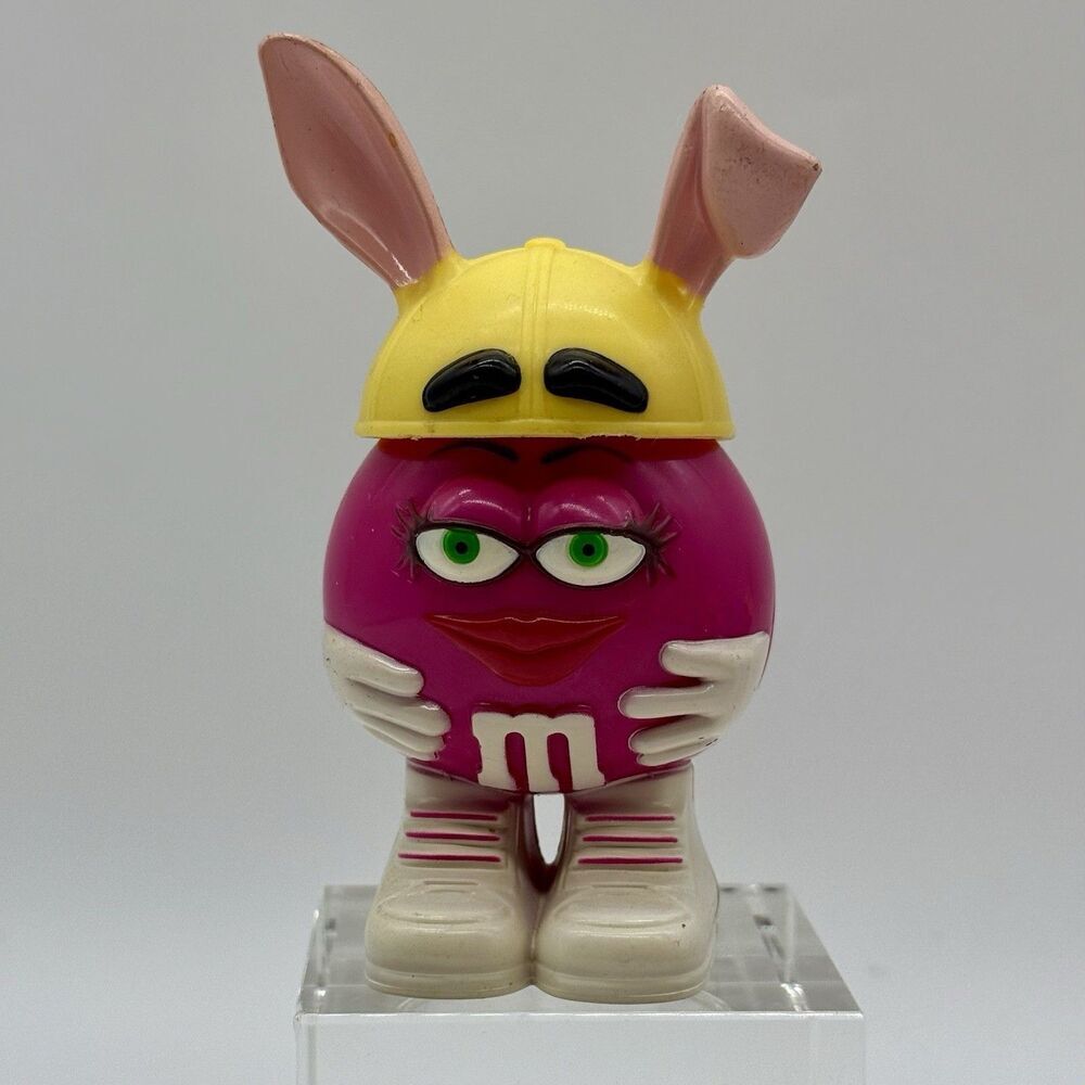 M&M's Mini Character Easter Theme Pink With Yellow Bunny Ears Hat 3.5“